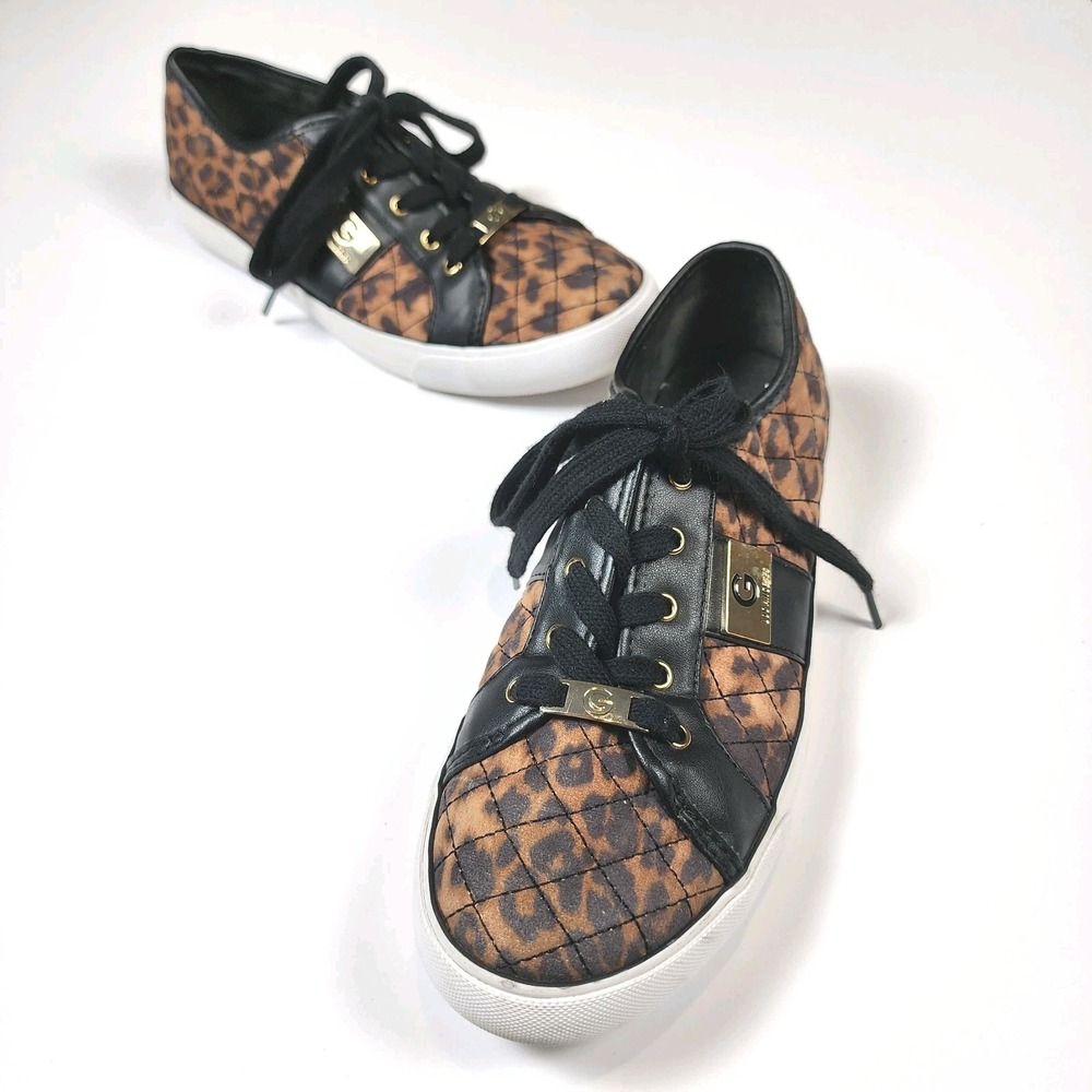 G by Guess GBG Backer Quilted Leopard Print‎ Sneakers Shoes 10M Brown Black Lace